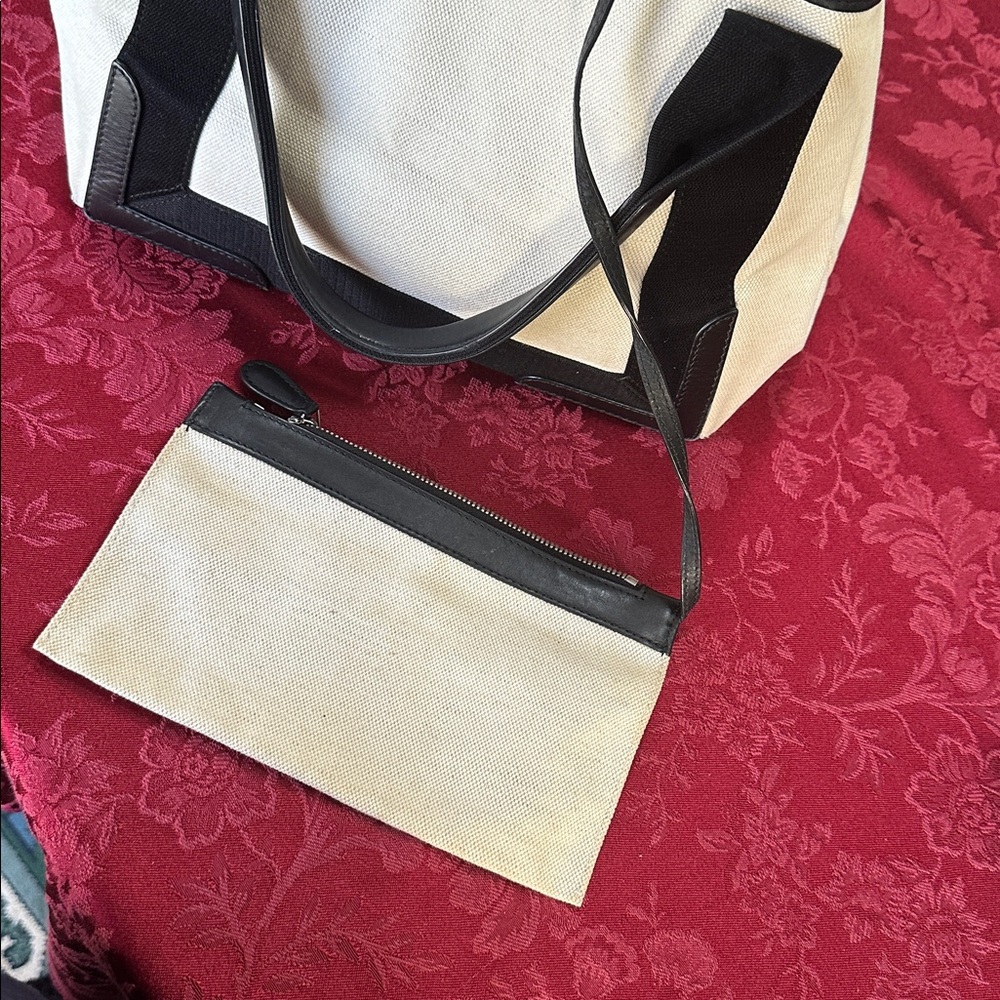 Balenciaga Black Leather & Cream Canvas Tote Bag & Zip Pouch - Picture 10 of 12